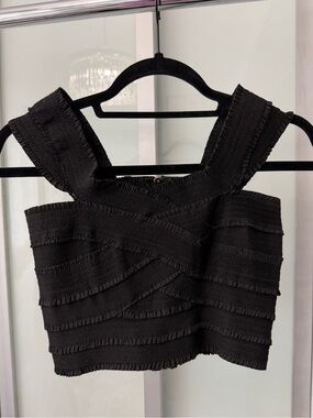 Italian Boutique Black Textured Crop Top